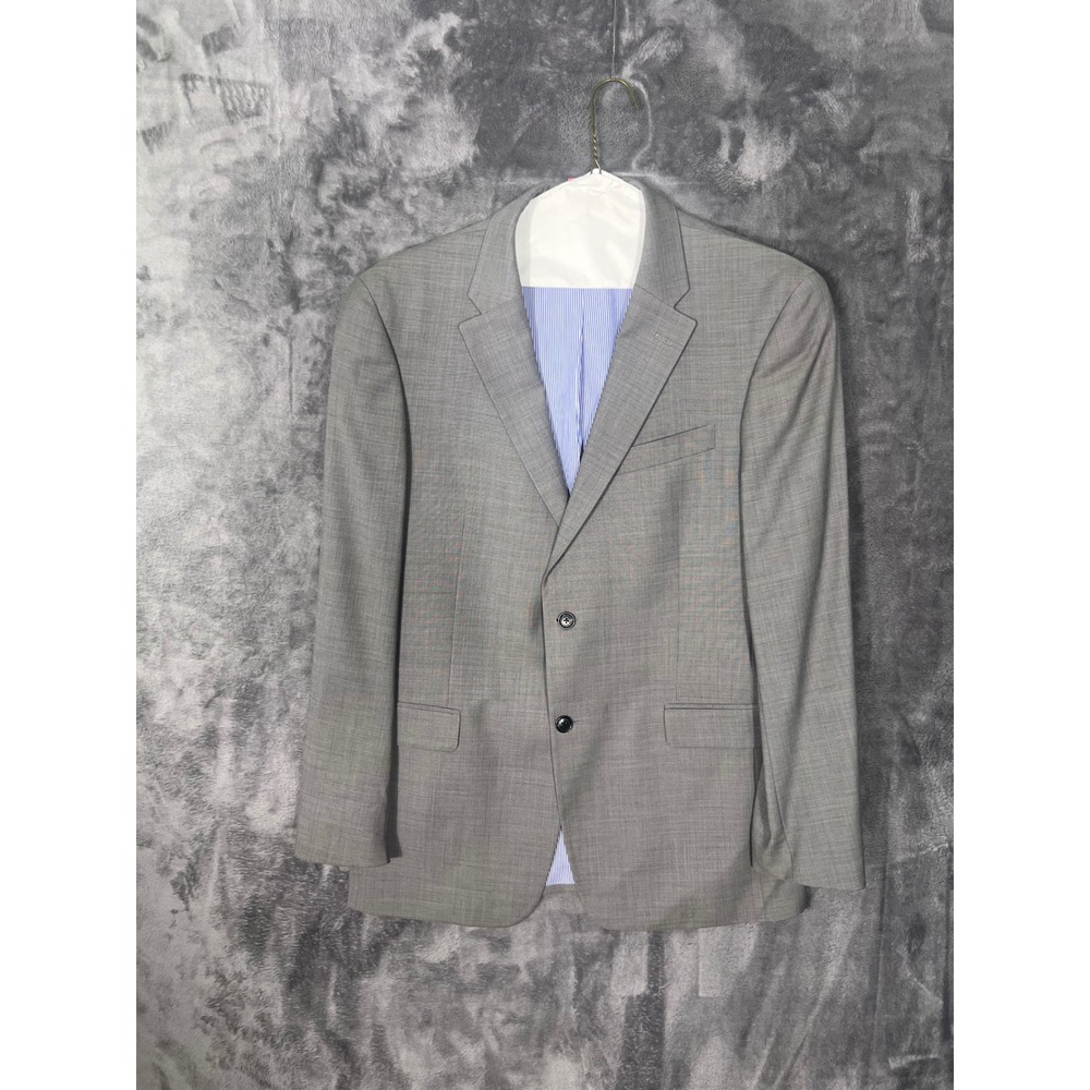 Mens Light Gray Two Button Blazer Wool Blend Striped Lining Sport Coat